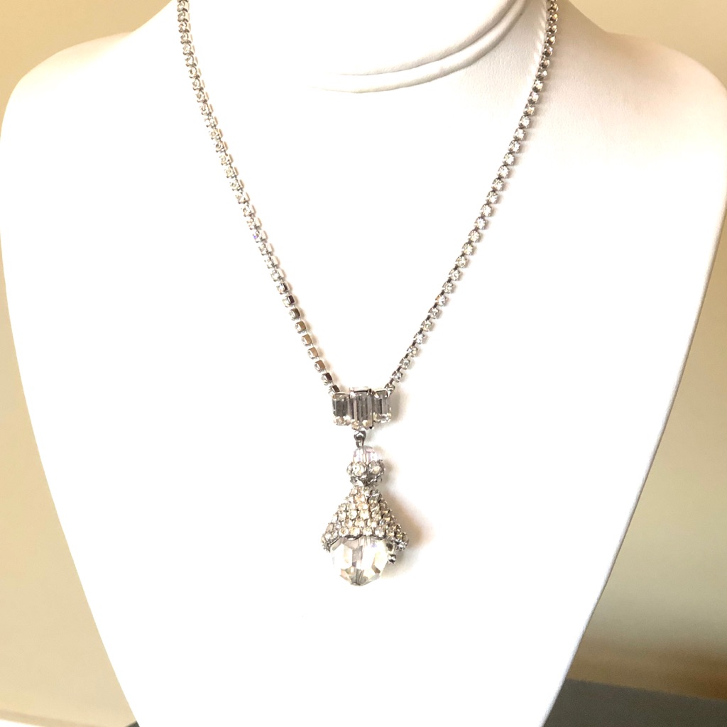 Vintage Silver And Clear Crystal Necklace